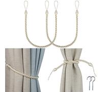 Porlau Lot de 2 embrasses de rideaux faites à la main avec crochets en métal pour rideaux épais ou transparents pour fenêtres intérieures (beige, 2)