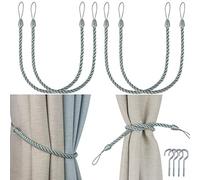 Porlau Lot de 4 embrasses de rideaux décoratives faites à la main avec crochets en métal pour rideaux épais ou transparents pour rideaux de fenêtre d'extérieur et d'intérieur (bleu clair, 4)