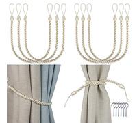 Porlau Lot de 6 embrasses de rideaux décoratives faites à la main avec crochets en métal pour rideaux épais ou transparents pour rideaux de fenêtre d'extérieur et d'intérieur (beige, 6)