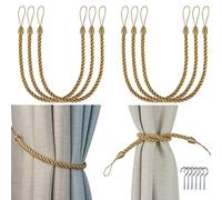 Porlau Lot de 6 embrasses de rideaux faites à la main avec crochets en métal pour rideaux épais ou transparents pour rideaux intérieurs ou extérieurs (doré, 6)