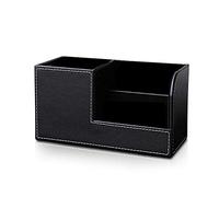 PORRASSO Organiseur de Bureau Porte-Crayons Tasse Crayon Pot à Crayons Porte-Stylo Boîte de Organisateur Rangement Cuir avec 3 Compartiments Cosmétique Supports Noir