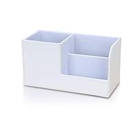 PORRASSO Organiseur de Bureau Porte-Crayons Tasse Crayon Pot à Crayons Porte-Stylo Boîte de Organisateur Rangement Cuir avec 3 Compartiments Cosmétique Supports Blanc