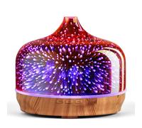 Porseme Diffuseur d'arôme 500ml, verre or rose avec feux d'artifice 3D, grande brume fraîche ultrasonique silencieuse, 7LED à changement de couleur, dure 15 à 21 heures, pour la maison, cadeau élégant