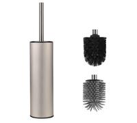 Port-brosse de WC sur pied en métal, équipé de deux longues brosses en silicone pour un nettoyage en profondeur du lavabo ; prévient les fuites et les obstructions. (Nickel brossé)