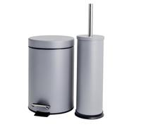 Port Housewares Salle de Bains et Toilettes Pedal Bin Brush Set - 3 litres Bin - Finition Grise