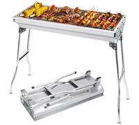 Portable Pliant Charbon de Bois BBQ Grill en Acier Inoxydable Compact Grill pour Camping Picnic Garden 70x30cm Surface de Cuisson Easy Setup Accessoire de Restauration extérieure Inclus