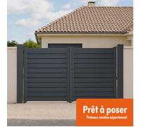 Portail battant Aluminium Persienne - Largeur 3m75 - Hauteur 1m90 - Gris anthracite - Prêt à poser