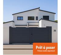 Portail battant Aluminium Plein - Largeur 3m25 - Hauteur 1m60 - Gris anthracite - Prêt à poser