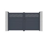 Portail battant aluminium semi plein à motifs L305 x H180 cm anthracite - BAZIO
