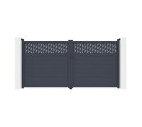 Portail battant aluminium semi plein à motifs L355 x H180 cm anthracite - BAZIO