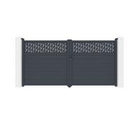 Portail battant aluminium semi plein à motifs L355 x H181 cm anthracite - BAZIO
