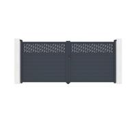 Portail battant aluminium semi plein à motifs L397 x H180 cm anthracite - BAZIO