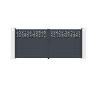 Portail battant aluminium semi plein à motifs L397 x H181 cm anthracite - BAZIO