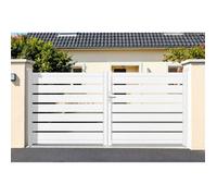 CASANOOV Portail Battant Aluminium VOGEL 3m H140cm Blanc - Jardin Ajouré Double Vantaux Aluminium - Résistant Vent Anticorrosion - Portail Extérieur Élégant Kit Complet