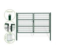 Casanoov Portail Grillage Rigide RAZO 285 x 180 cm 2,85 m x 1,8 m 5,13 m² Vert Mousse RAL 6005 Acier Galvanisé 2 Vantaux Poteaux Carrés 60 x 60 mm Mailles 50 x 200 mm Fil 5 mm 3 Clés Serrure Barillet