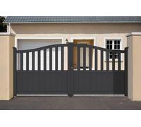 Portail Battant MEIJE Aluminium Gris Anthracite 300 x 140 cm 3 x 1,4 m 4,2 m² Chapeau de Gendarme Design Extérieur Accès Maison Résistance Vent 55 km/h Serrure Barillet 5 Clefs Accessoires Inclus