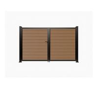 Portail battant plein en bois composite - L1305 x H183 cm - naturel foncé - SENZIO