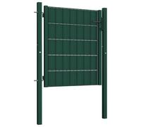 Portail clôture PVC acier 100 x 81 cm vert | PVC et acier, fermeture à clé, 3 clés incluses, réglable de 97 à 102 cm