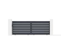 Portail coulissant aluminium 390x145 cm gris anthracite + portillon 100x140 cm - Casanoov VOGEL ajouré - kit complet motorisable - lames horizontales design moderne - résistance vent 60 km/h