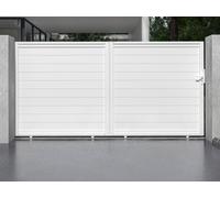 Portail coulissant aluminium plein L374 x H180 cm blanc - NAZARIO