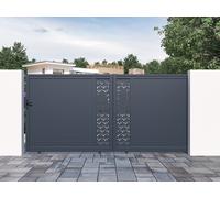 Portail coulissant aluminium semi plein à motifs L416 x H180 cm anthracite GREGOR