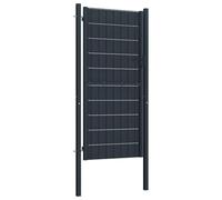 Portail de clôture 100 x 204 cm Anthracite PVC et acier | PVC et acier, anthracite, verrouillable à clé, 2 piquets inclus, réglable de 97 à 102 cm