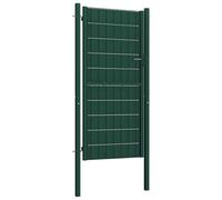 Portail de clôture 100 x 204 cm vert PVC et acier | PVC et acier, fermeture à clé, 2 piquets inclus, réglable de 97 à 102 cm, vert naturel