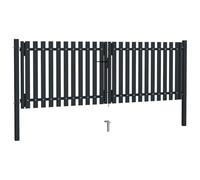 Portail de clôture à double battant en acier anthracite 300 x 125 cm | Revêtement par poudre, robuste, avec serrure et poignée, piquet de terre pour jardin