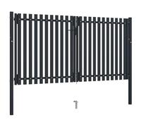 Portail de clôture à double battant en acier Anthracite 300 x 150 cm | Revêtement par poudre, robuste, avec serrure, poignée et piquet de terre, pour jardin