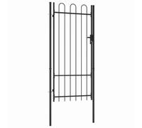 Portail de clôture BOXTEL - Porte simple avec extrémité arquée en acier - 1 | Revêtement par poudre, protection contre la rouille, charnière à boulons, poteaux de montage, 3 clés pour jardin