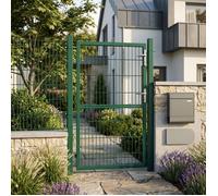 Portail de Clôture en Acier Galvanisé, Porte Grillagée avec Serrure pour Jardin, 106 x 125 cm, Vert