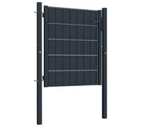 Portail de clôture en PVC et acier 100 x 100 cm Anthracite | PVC et acier, fermeture à clé, réglable 97-102 cm, encastrement 35-40 cm, 3 clés incluses
