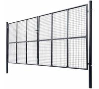 Portail de jardin en acier galvanisé - 400 x 175 cm - Gris | Revêtement par poudre, résistant à la rouille, double battant avec charnières, piquet et 3 clés