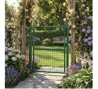 Portail de Jardin en Acier Galvanisé, avec Serrure, pour Extérieur, Tube Rond, Vert