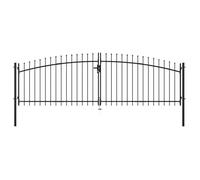 vidaXL Double portail 400 x 200 cm avec haut en forme de lance – Acier noir, mécanisme manuel