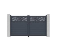 Portail électrique battant aluminium semi plein à motifs L305 x H180 cm anthracite - BAZIO