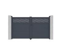 Portail électrique battant aluminium semi plein à motifs L305 x H181 cm anthracite - BAZIO