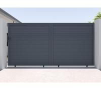 Portail électrique coulissant aluminium persienné L374 x H180 cm anthracite - VIAZO