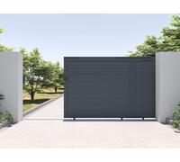 Portail électrique coulissant aluminium persienné L416 x H180 cm anthracite - VIAZO
