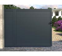Portail électrique coulissant aluminium plein L374 x H180 cm anthracite - NAZARIO