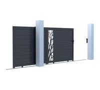 Portail électrique coulissant aluminium semi ajouré à motifs L400 x H187 cm anthracite LABRIT II