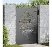 Portail Jardin Noir 85x150 cm Acier Peint par Poudre Motif Arbre Découpé Laser Portillon Clôture Extérieur Terrasse Balcon Entrée Sécurité Verrou Pêne Dormant Résistant Intempéries intempéries