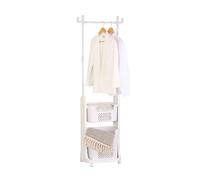 Portant à linge blanc avec barre de suspension et 2 paniers - Hauteur 177 x Longueur 42 x Profondeur 35 cm