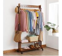 Portant à Vêtement avec 2 Étagères en Bois - Porte-manteau avec roulettes pour chambre - 104x32.2x166cm