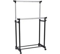 portant à vêtement giantex hauteur réglable 86x43x168cm 2 barres à roulettes en acier avec étagère chaussures 2 roues avec freins Noir G