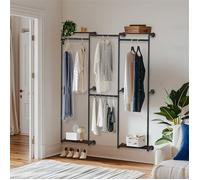 Portant à Vêtement Solide Mural - Tringle Penderie Industriel Double Barre Manteau Porte-Manteau pour Chambre - 185x200cm