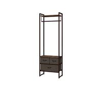 Portant à vêtement style industriel - barre penderie, 2 étagères, 3 tiroirs - acier noir effet bois vieilli