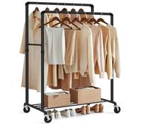 Portant à Vêtements à Roulettes, Porte-manteaux, Penderie, Charge 110 kg, avec Double Tringle et Étagère de Rangement Style, Noir
