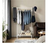 Portant à vêtements avec 1 tringle extensible et 1 étagère basse - TCQPZ - avec roulettes - Métal, Tissu Oxford et Plastique - Blanc