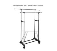 Portant à vêtements - avec 4 Roulettes + 2 Rails d'accrochage